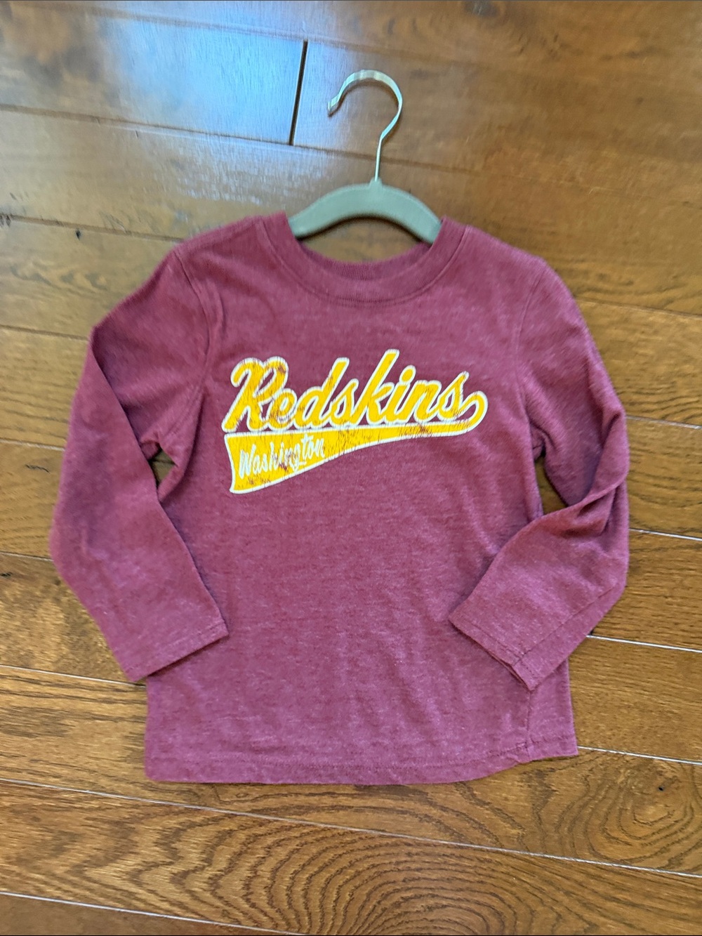 Washington Redskins Long Sleeve T-shirt with Yellow Redskins Script, size 4T